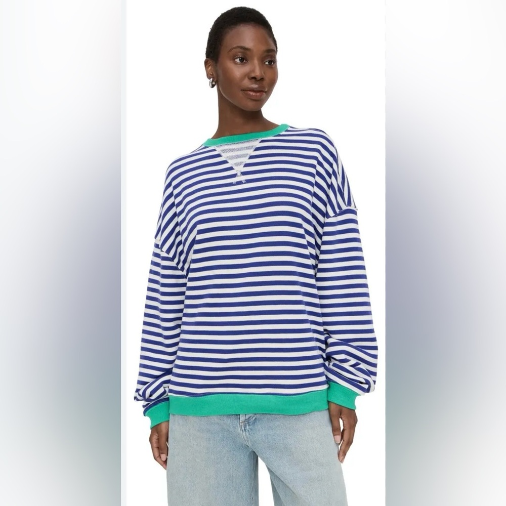 Free People "We The Free" Classic Striped Oversized Crewneck sweatshirt NWOT XL